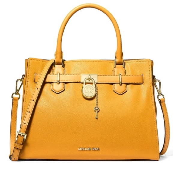 Michael Kors Hamilton Medium Top Zip Colorful Golden Rod Leather Satchel NWT - Picture 2 of 12